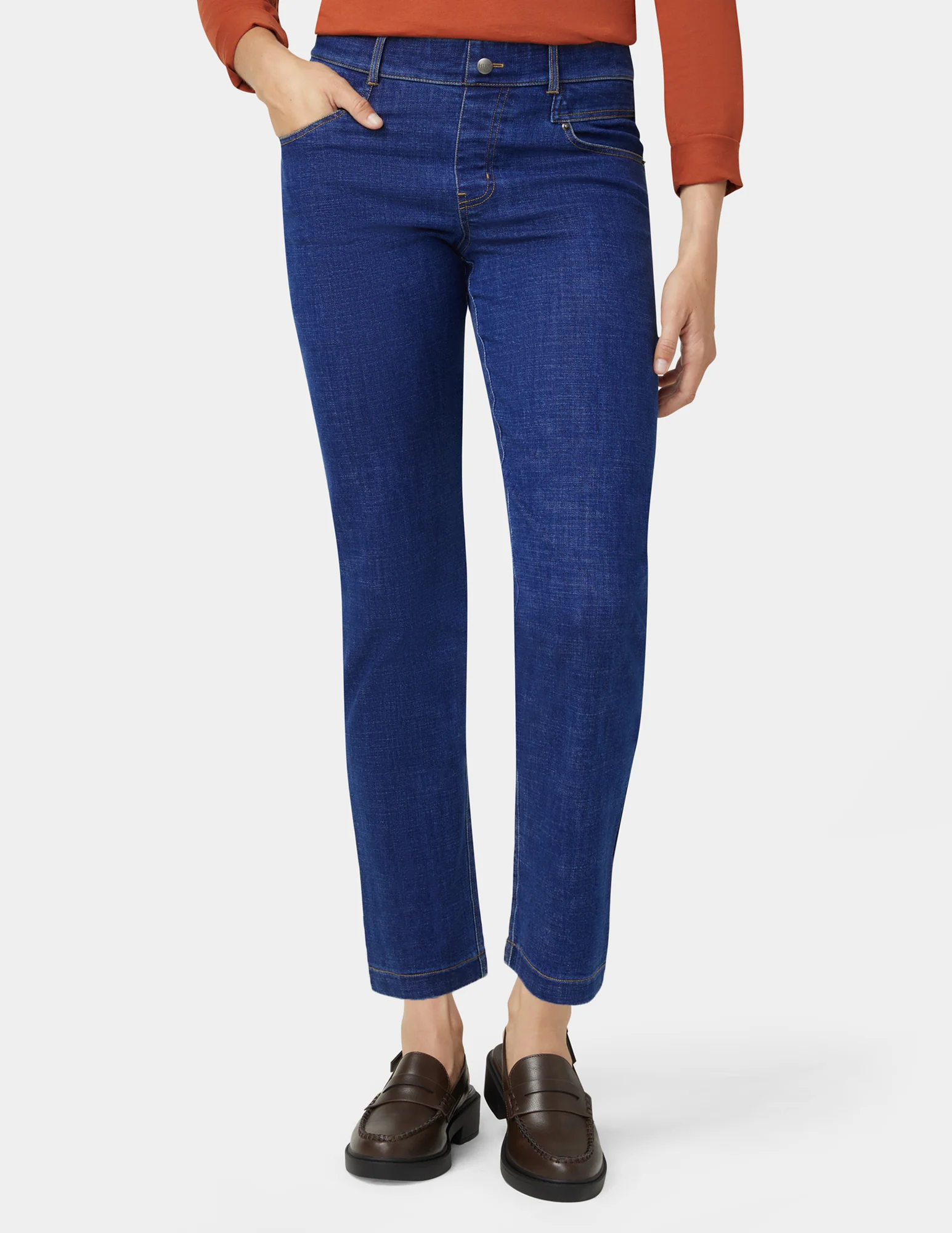 Crosshatch Denim Straight Leg Pant