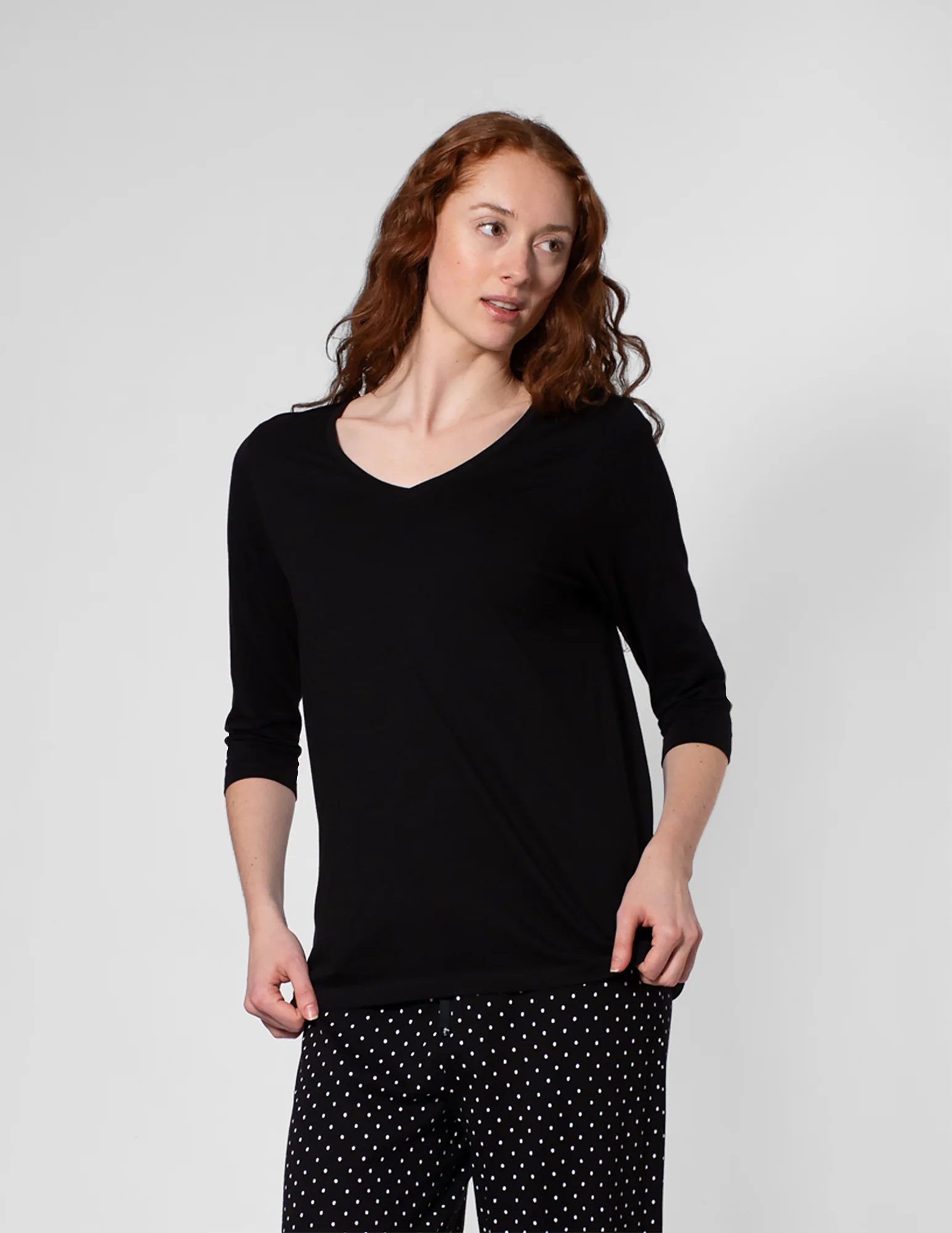 SleepWell Solid 3/4 Sleeve V-Neck Sleep Tee